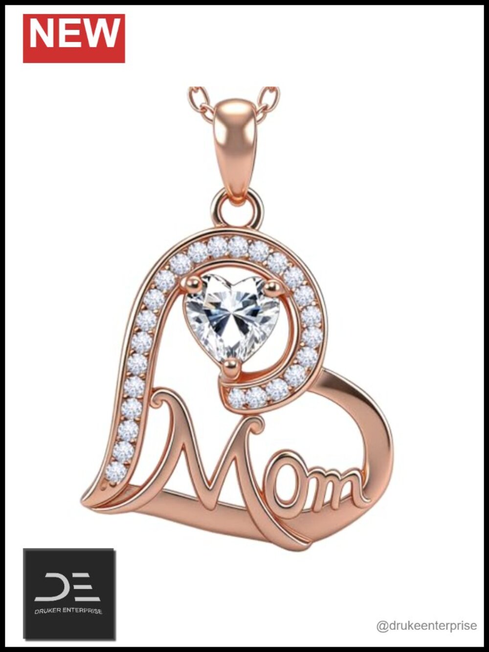 925 Sterling Silver 18K Rose Gold Plated Mom Heart Pendant Necklace